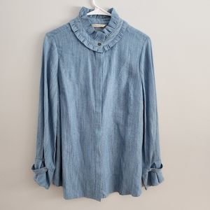 Soft Surroundings Venezia Blouse Blue Chambray Button Up Blouse